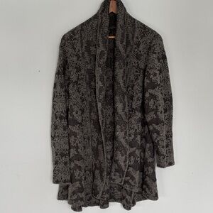 Eileen Fisher Black and Gray Patterned Women's Open Front Cardigan